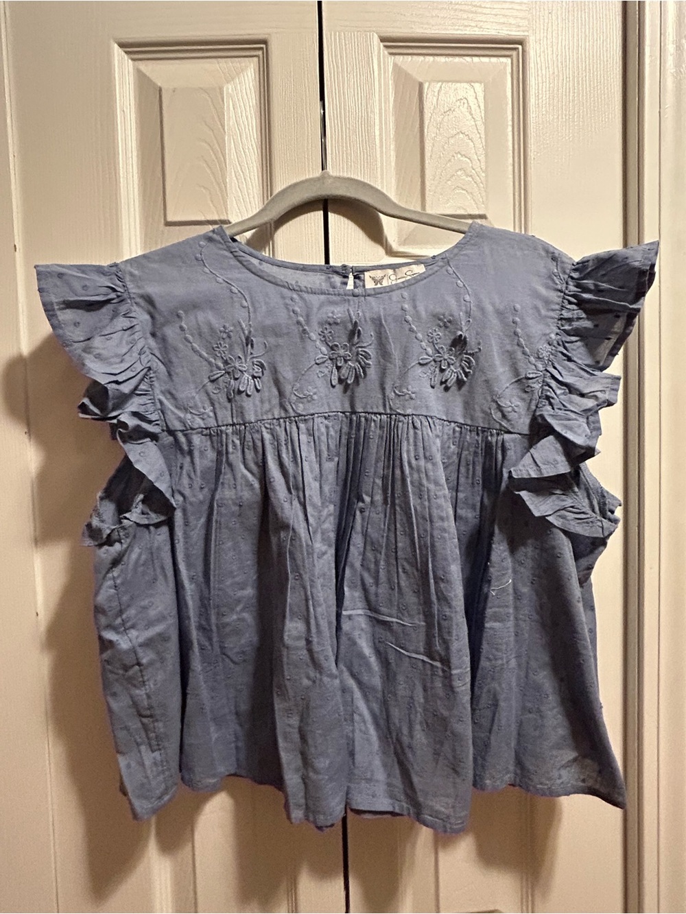 Jessica Simpson Ruffle Sleeve Embroidered Top - Blue